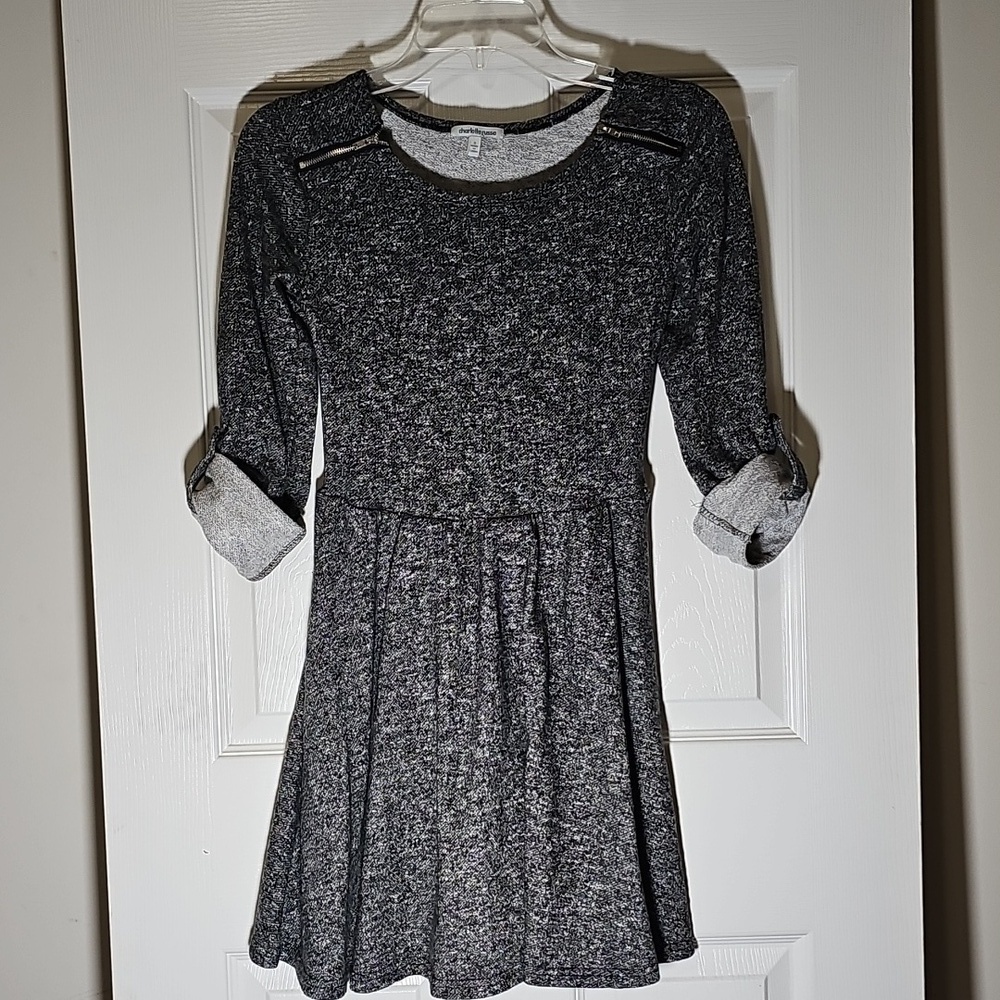 Charlotte Russe Black and Gray Roll Up Sleeve Zipper Accent Dress Gray Size S